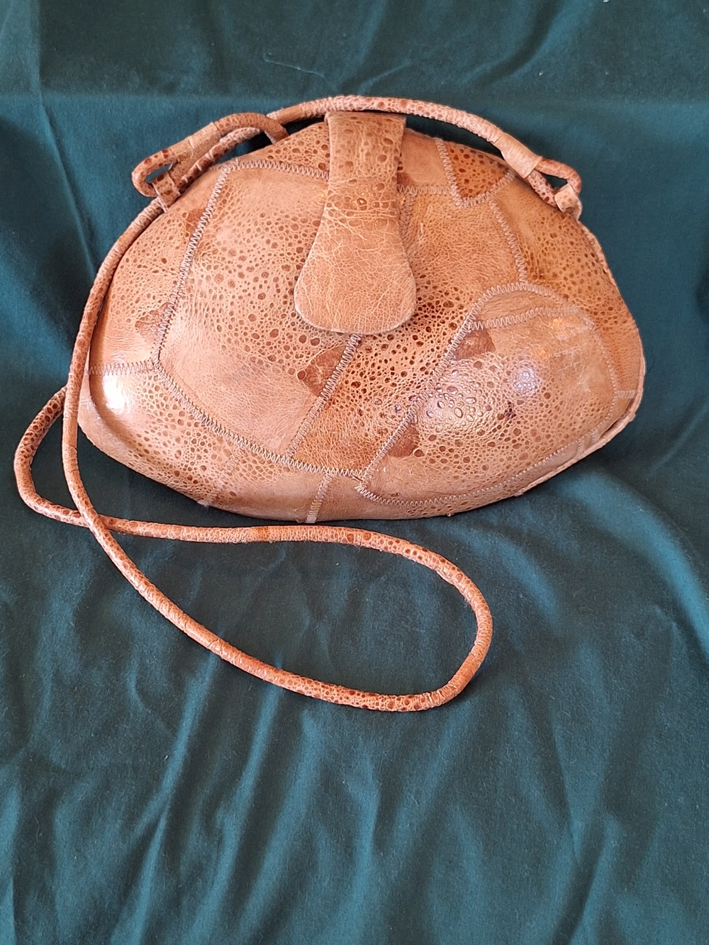 Genuine Frog Skin Leather Patchwork Clutch Crossbody Strap Handmade Tan Unusual